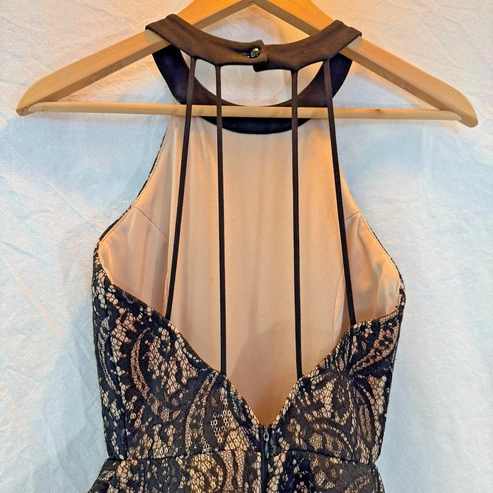 Windsor Black Lace Halter Homecoming Hoco Party Dress Sz S Nude Illusion Back - Picture 7 of 15